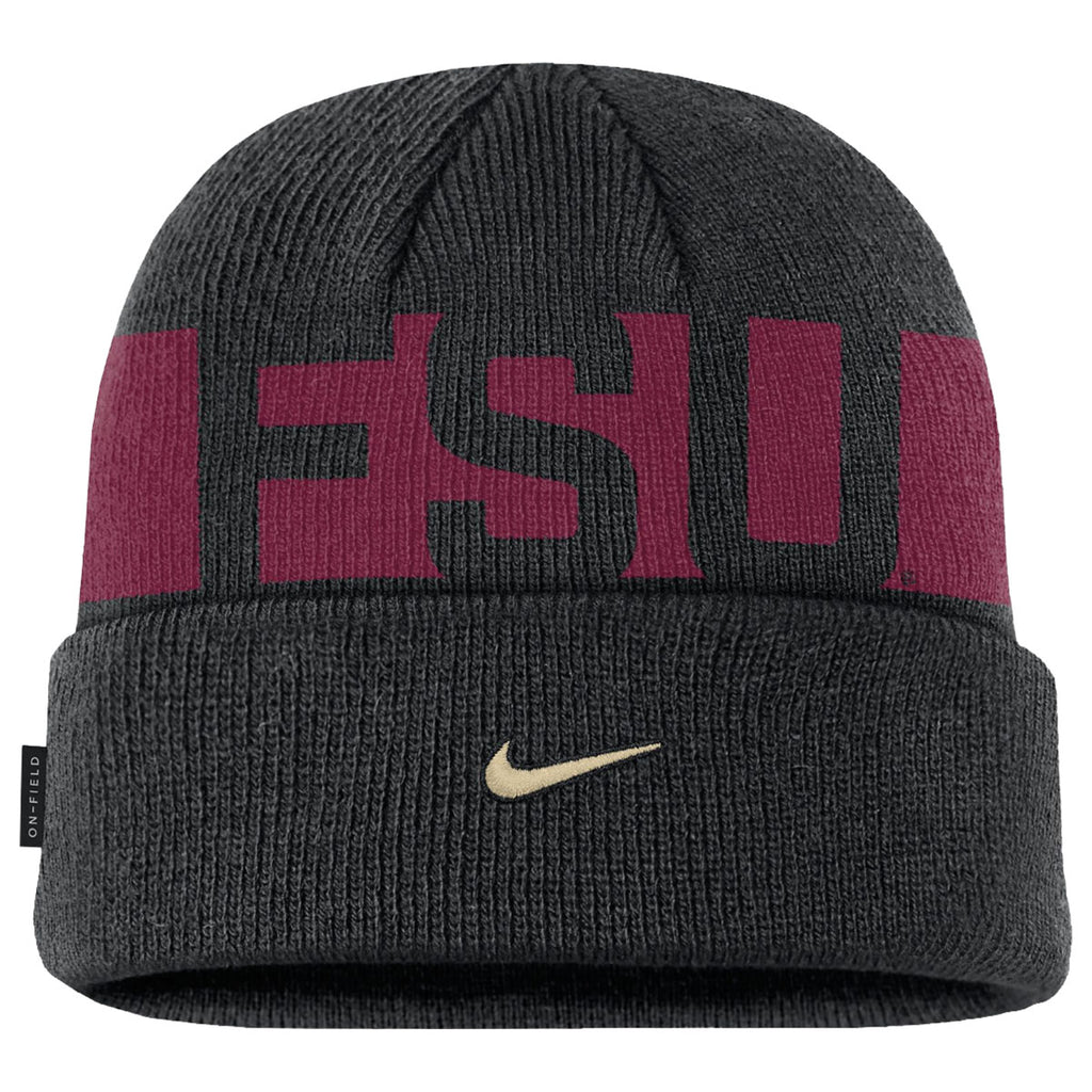 Nike Men's FSU Seminole Logo Utility Gameday Cuffed Knit Beanie - Black