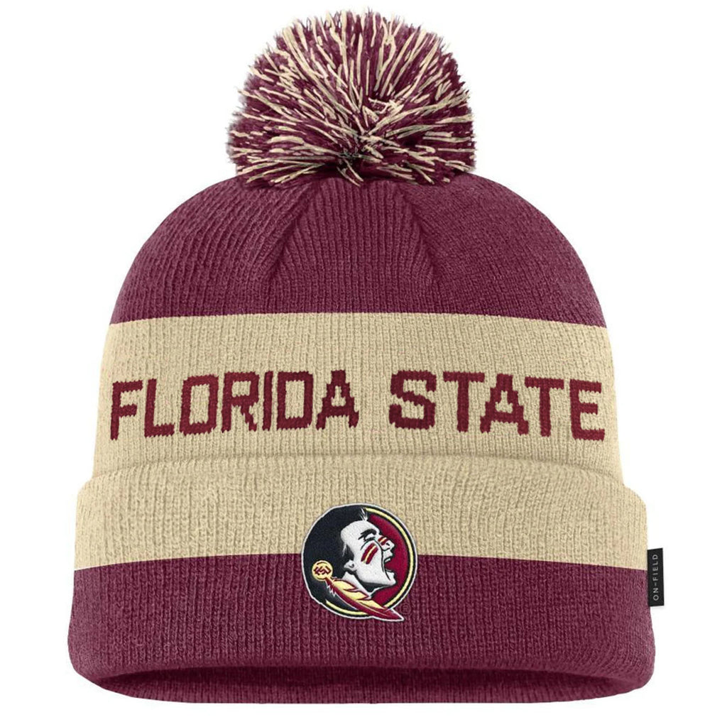 Nike Florida State Seminole Logo Peak Gameday Cuffed Pom Beanie - Garnet/Gold
