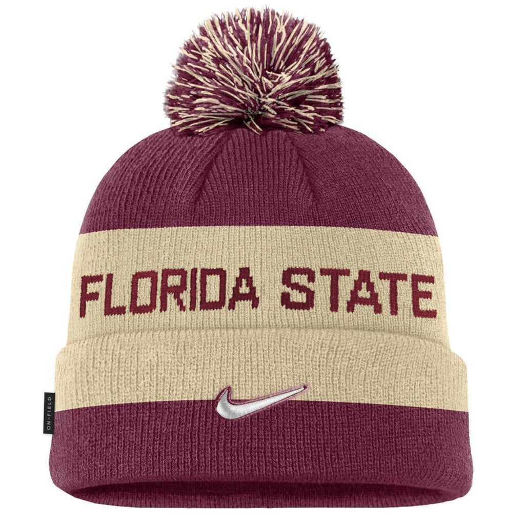 Nike Florida State Seminole Logo Peak Gameday Cuffed Pom Beanie - Garnet/Gold