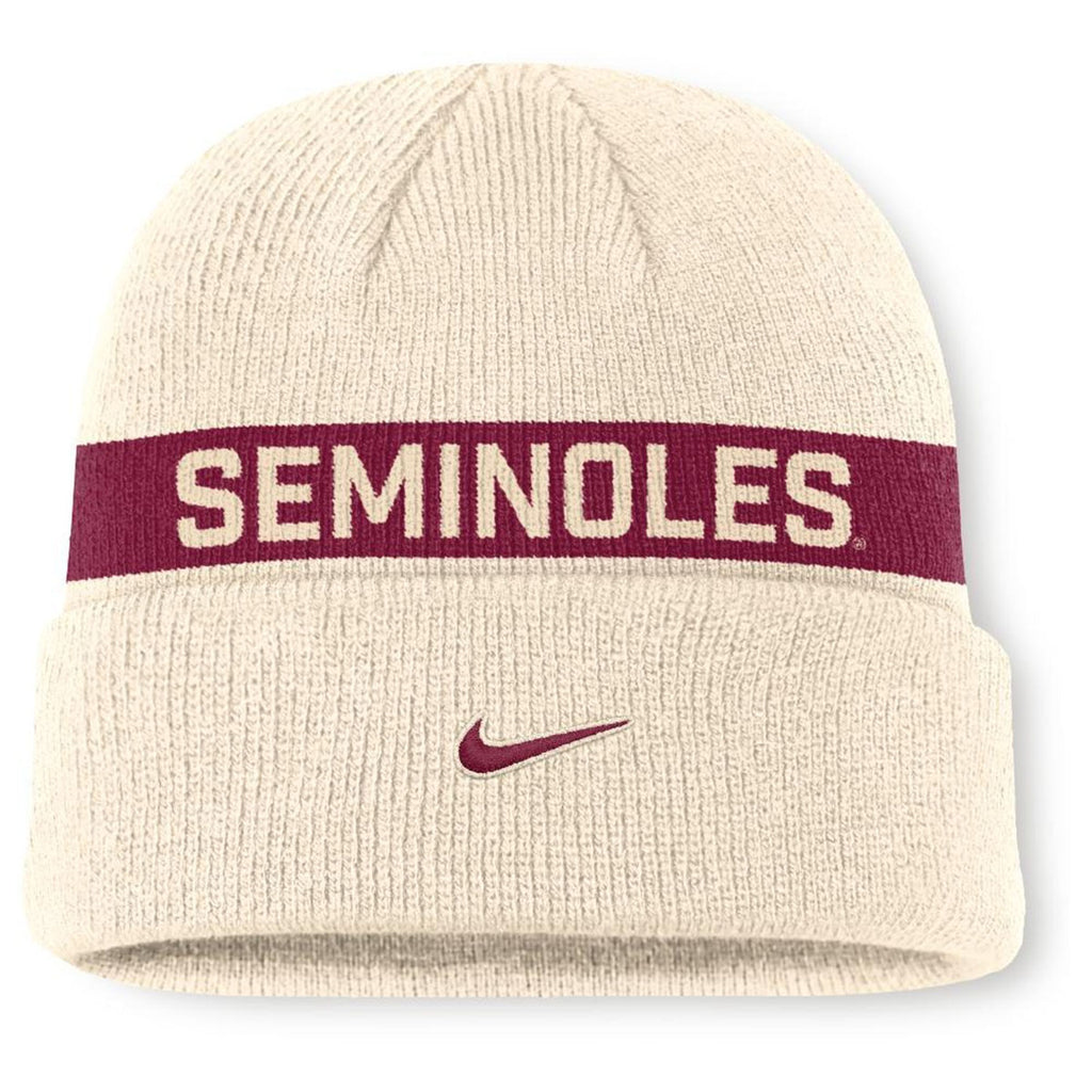Nike FSU Spear Seminoles Peak Primetime Utility Cuffed Beanie - Natural/Garnet