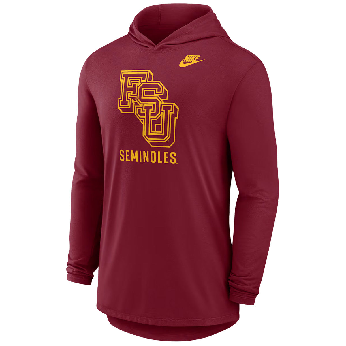 Nike Men's Vault Stacked FSU/Seminoles Design Legacy Long Sleeve Hooded T-shirt - Crimson