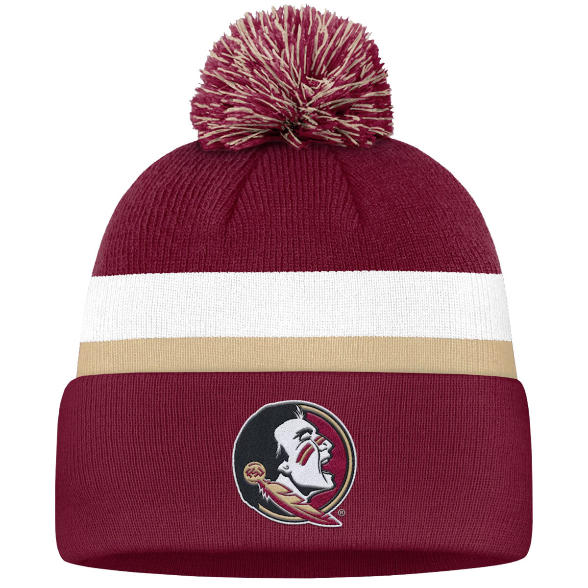 Nike Men's Seminole Logo/Seminoles Peak Campus Standard Cuff Pom Beanie - Garnet/White/Gold