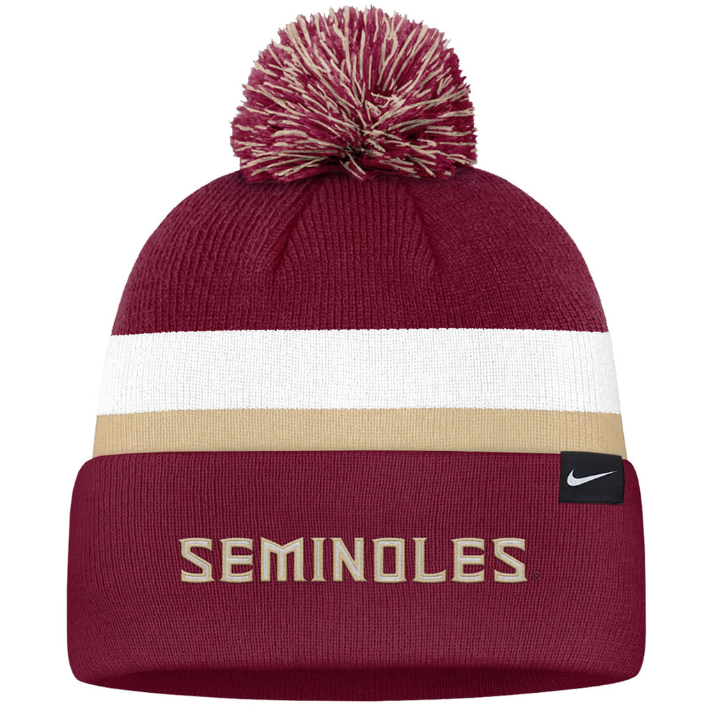 Nike Men's Seminole Logo/Seminoles Peak Campus Standard Cuff Pom Beanie - Garnet/White/Gold