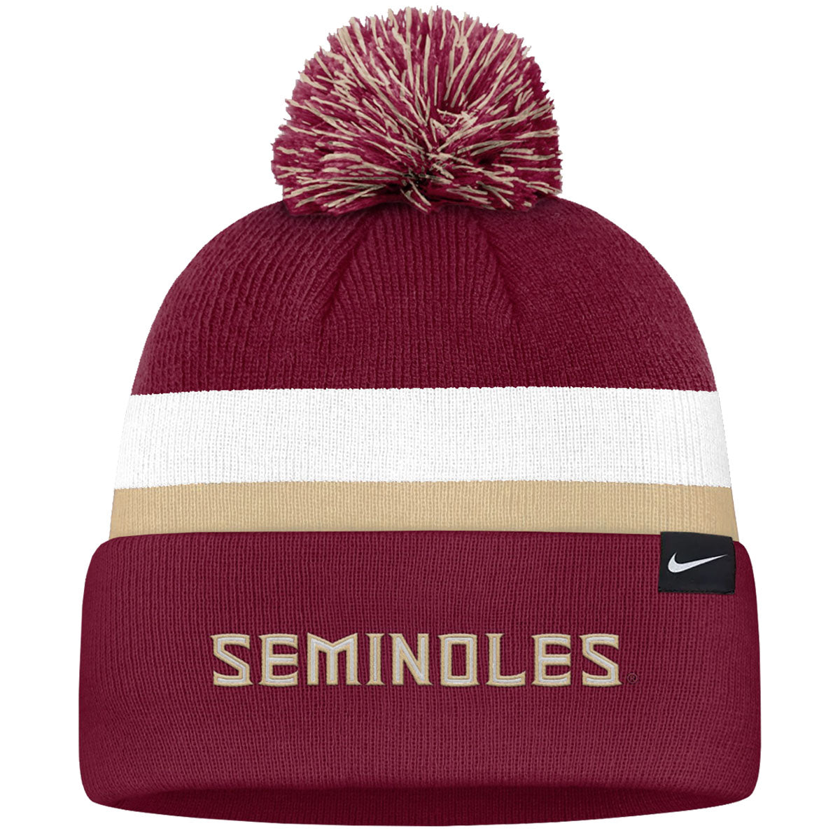 Nike Men's Seminole Logo/Seminoles Peak Campus Standard Cuff Pom Beanie - Garnet/White/Gold