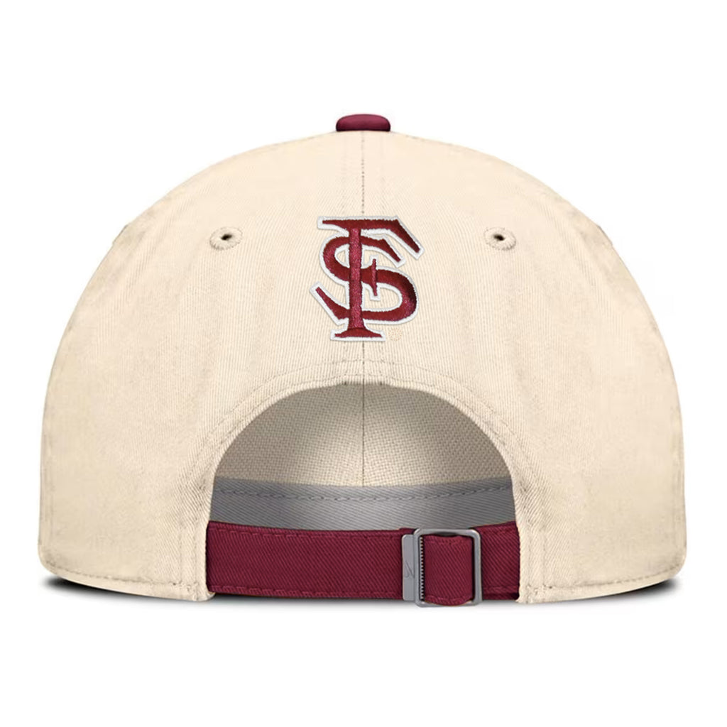 Nike Men's Florida State Seminole Logo Adjustable Club Primetime Hat - Natural/Garnet