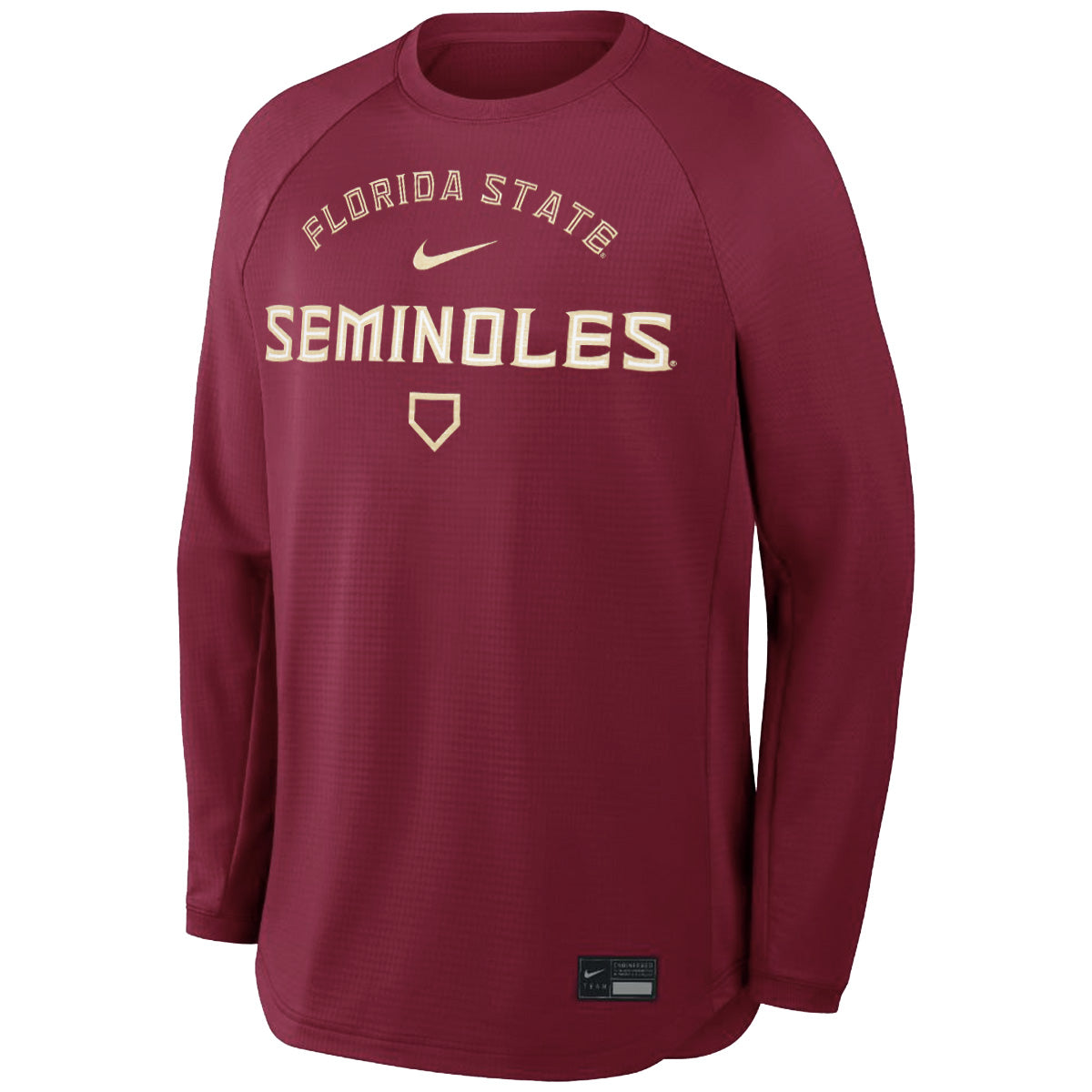 Nike Men's Florida State Seminoles Homeplate Design Mid Weight Baseball Long Sleeve Crew - Garnet