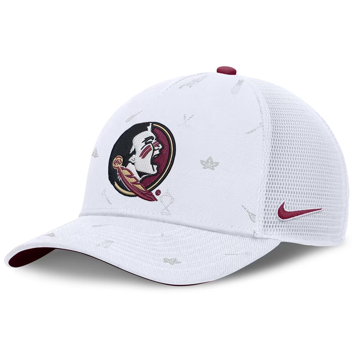 Nike Men's Seminole Logo Adjustable Rise Country Club Structured Trucker Hat - White