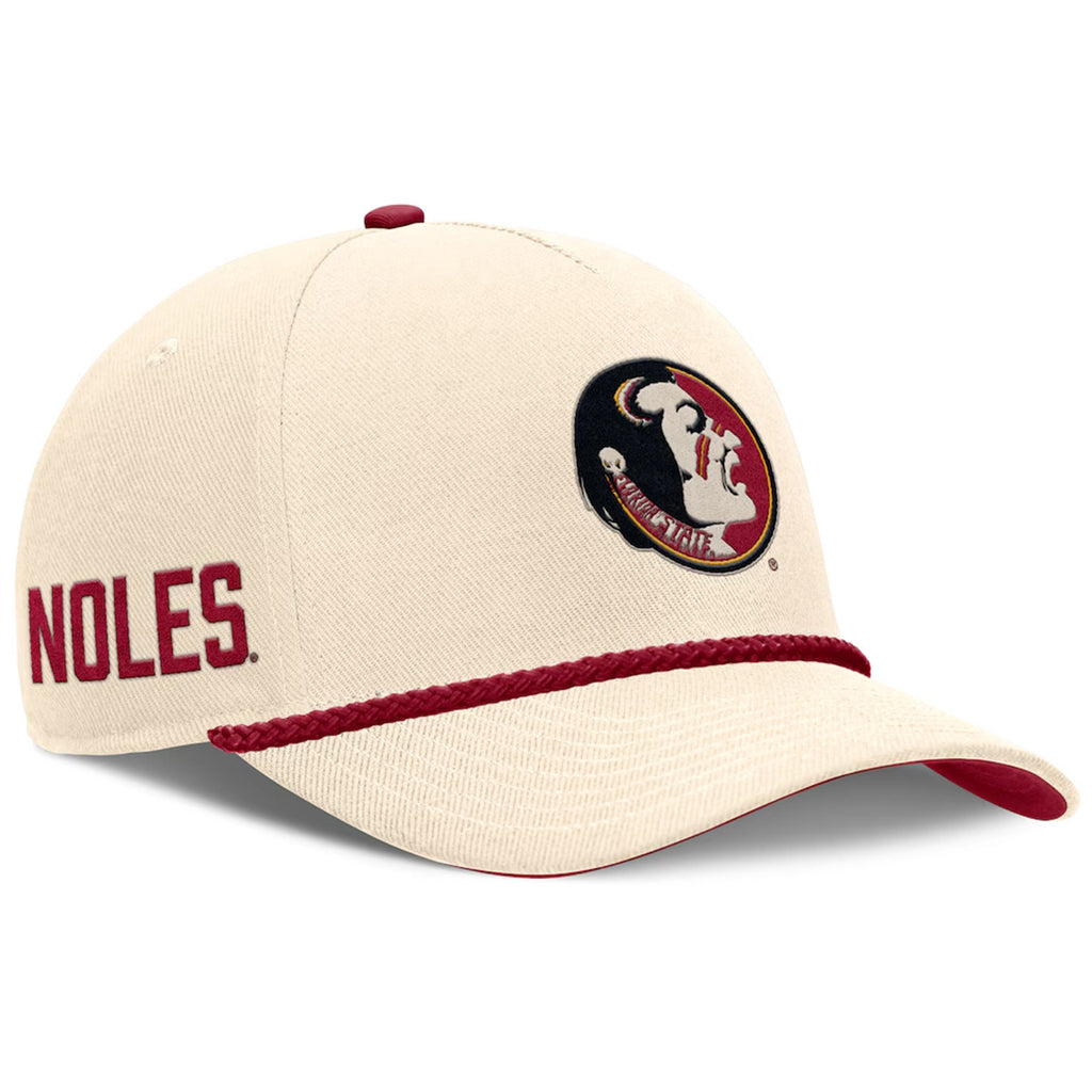 Nike Men's Vault Seminole Logo Adjustable Rise Vintage Structured Hat - Natural/Crimson