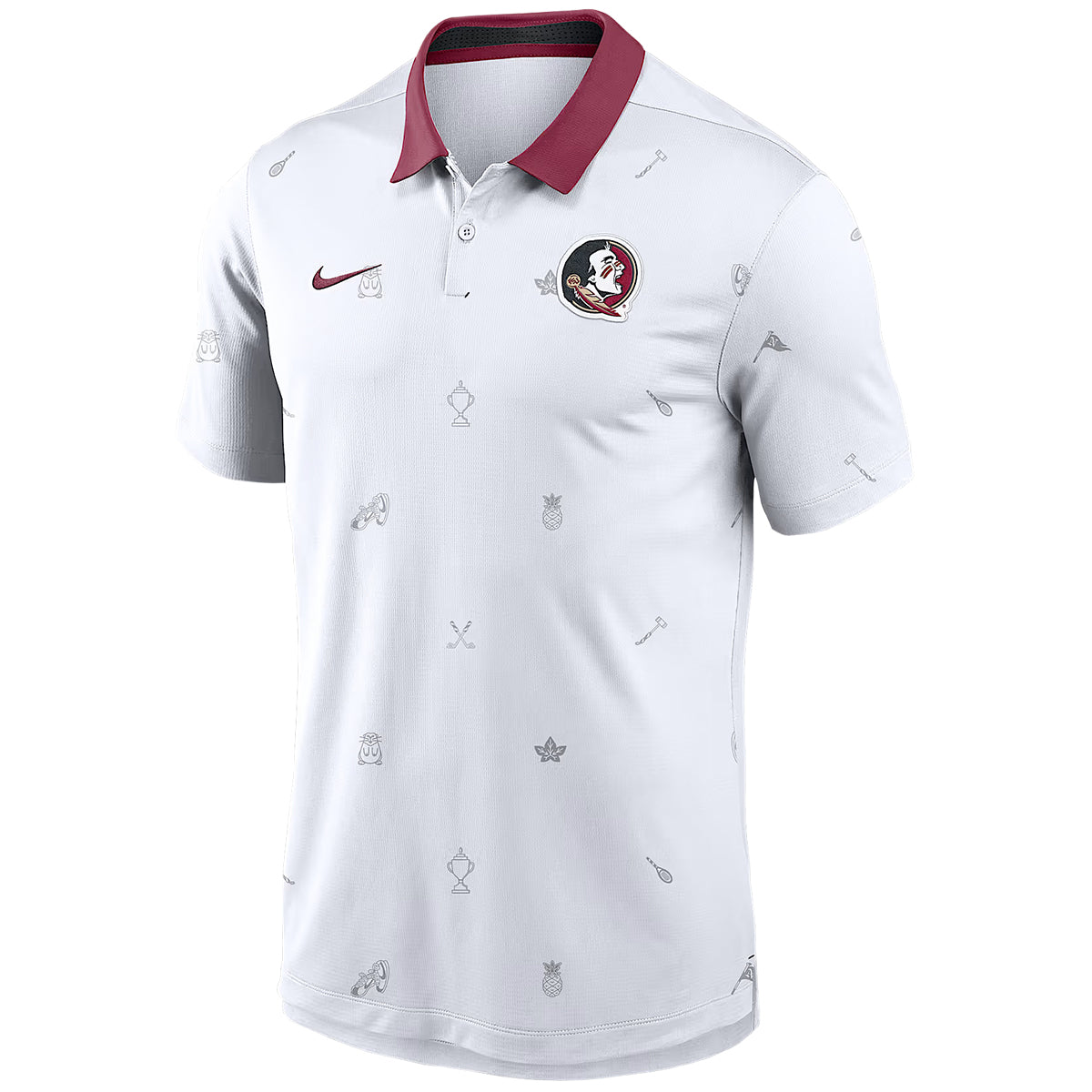 Nike Men's Seminole Logo Vapor NKCC Pattern Polo - White/Garnet