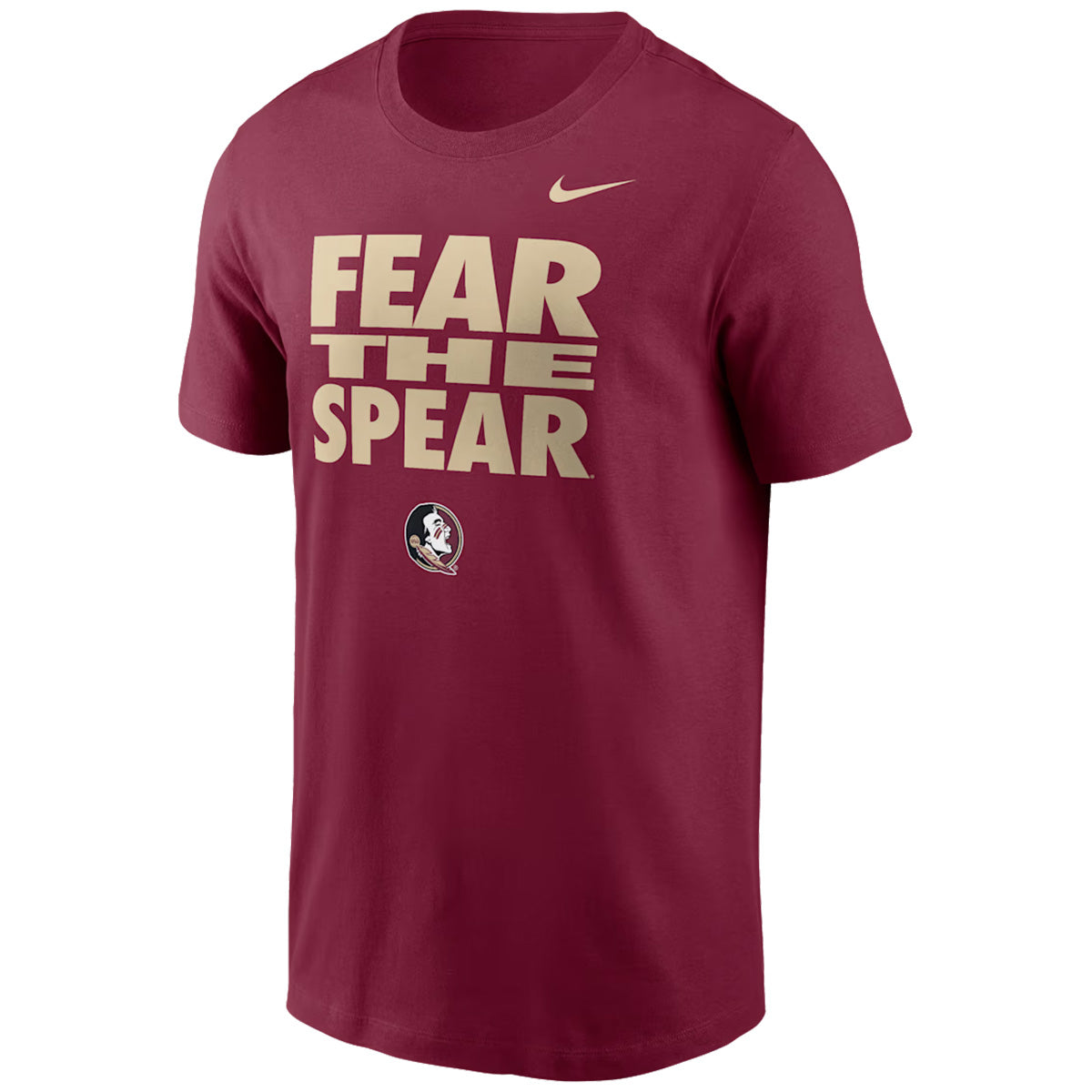 Nike Men's Fear the Spear Seminole Logo Design Dri-fit Short Sleeve T-shirt - Garnet