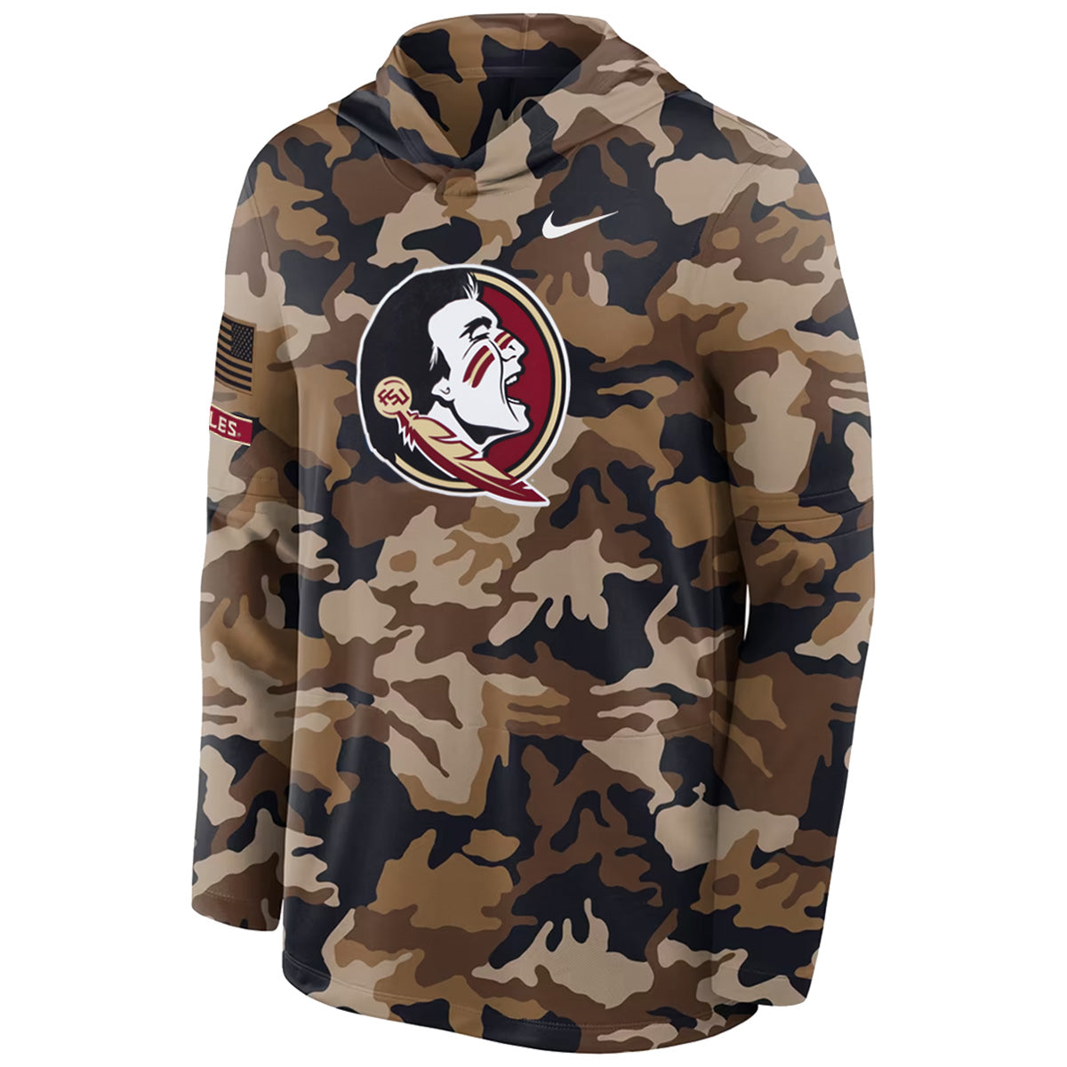 Nike Men's Seminole Logo Dri-fit Lightweight Long Sleeve Military Camo Hood - Brown Camo