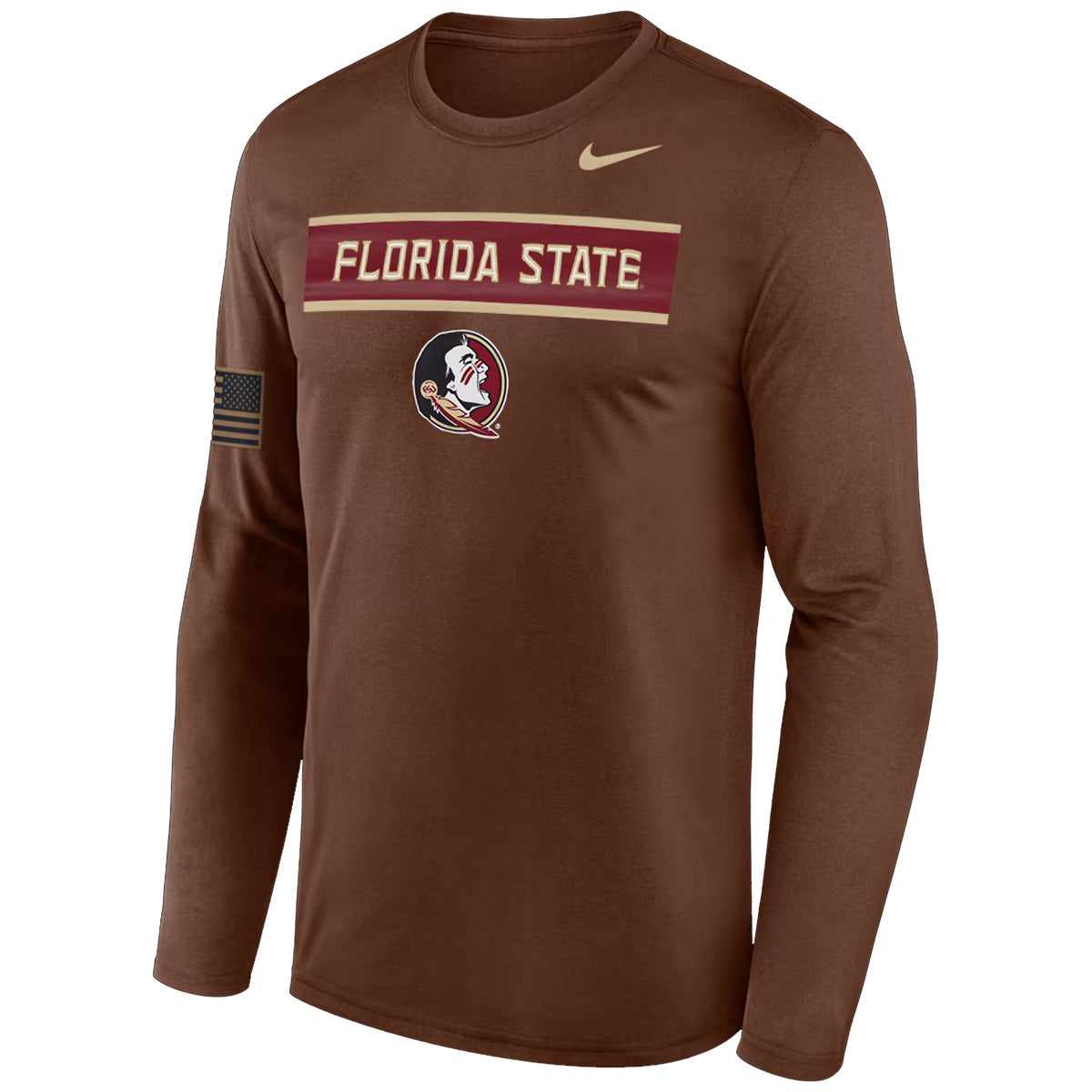 Nike Men's Florida State Seminole Logo Dri-fit Long Sleeve Legend Military T-shirt - Brown