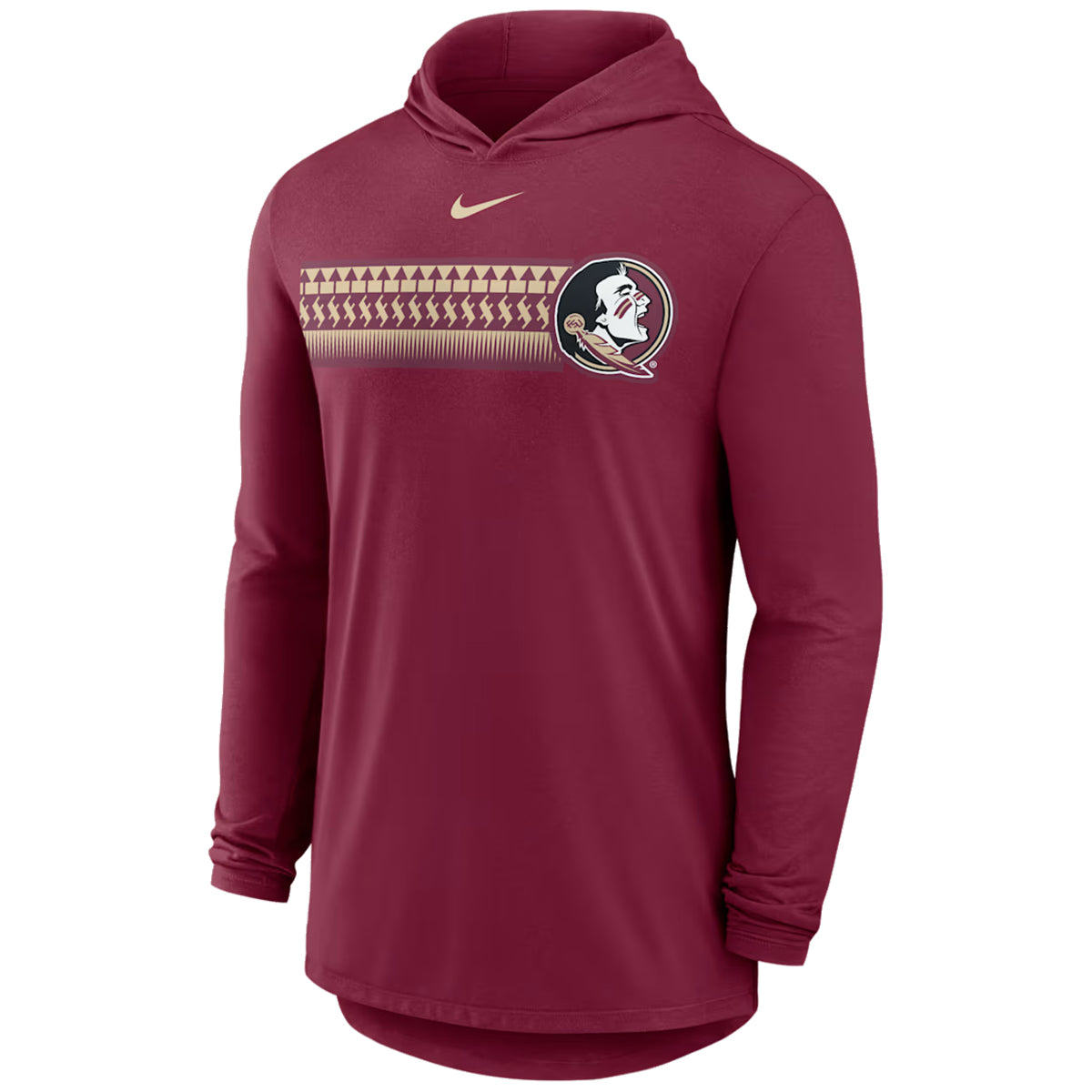 Nike Men's Tribal Pattern Seminole Logo Design Long Sleeve Hooded T-shirt - Garnet