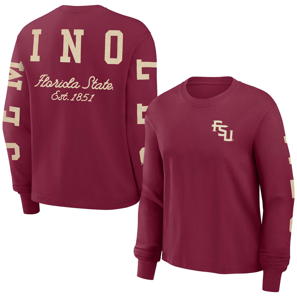 Nike Women's Stacked FSU/Seminoles Long Sleeve Boxy T-shirt - Garnet
