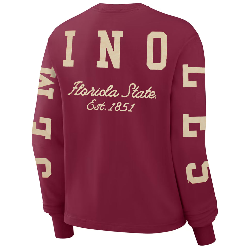 Nike Women's Stacked FSU/Seminoles Long Sleeve Boxy T-shirt - Garnet