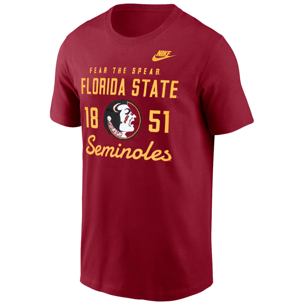 Nike Men's Vault Florida State Seminoles/Seminole Logo Design Short Sleeve Cotton T-shirt - Crimson