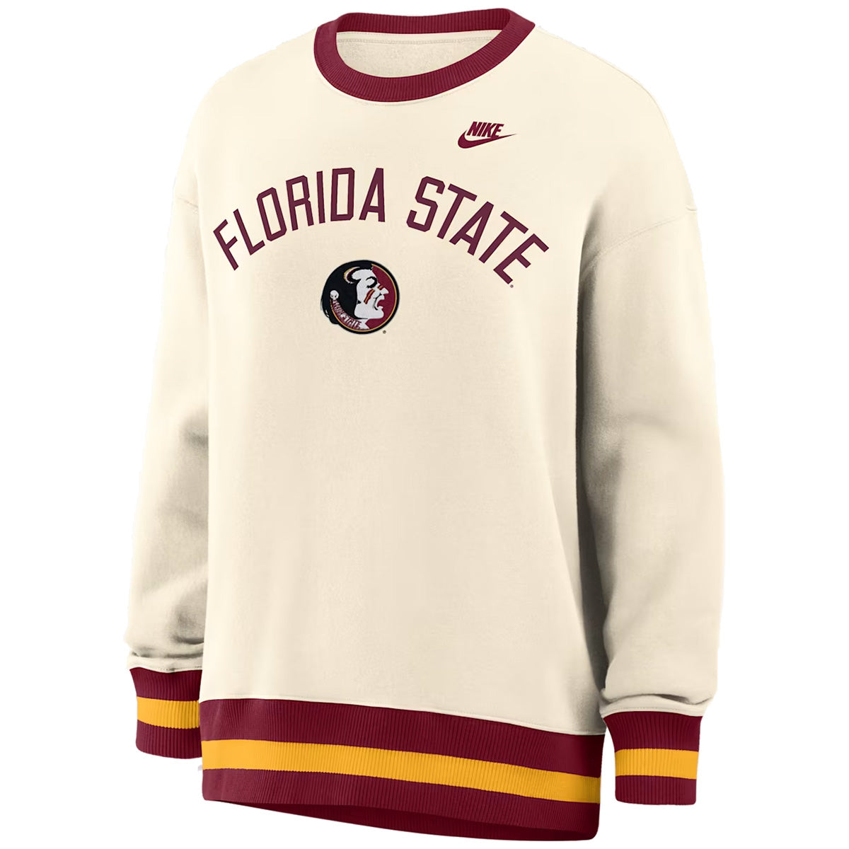 Nike Women's Vault Florida State/Seminole Logo Legacy Arch Phoenix Oversized Fleece Crew - Ivory