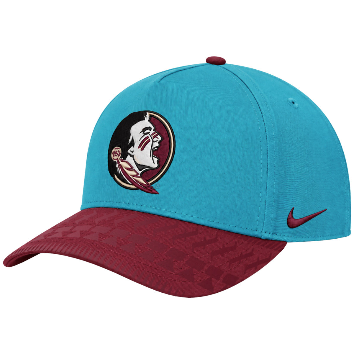 Nike Men's Seminole Logo Structured Adjustable Tribal Pattern Visor Hat - Turquoise/Garnet