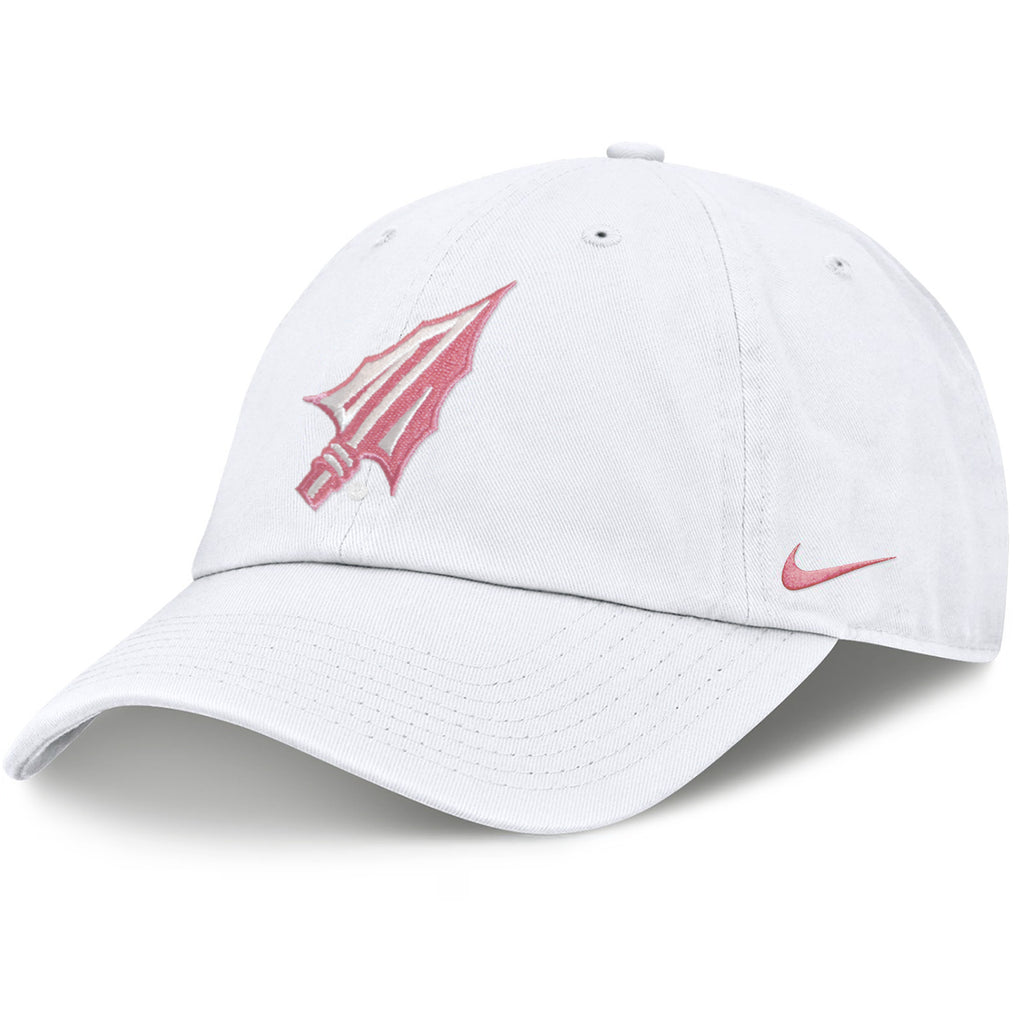 Nike Men's Adjustable Pink Arrowhead Logo Unstructured Twill Hat - White