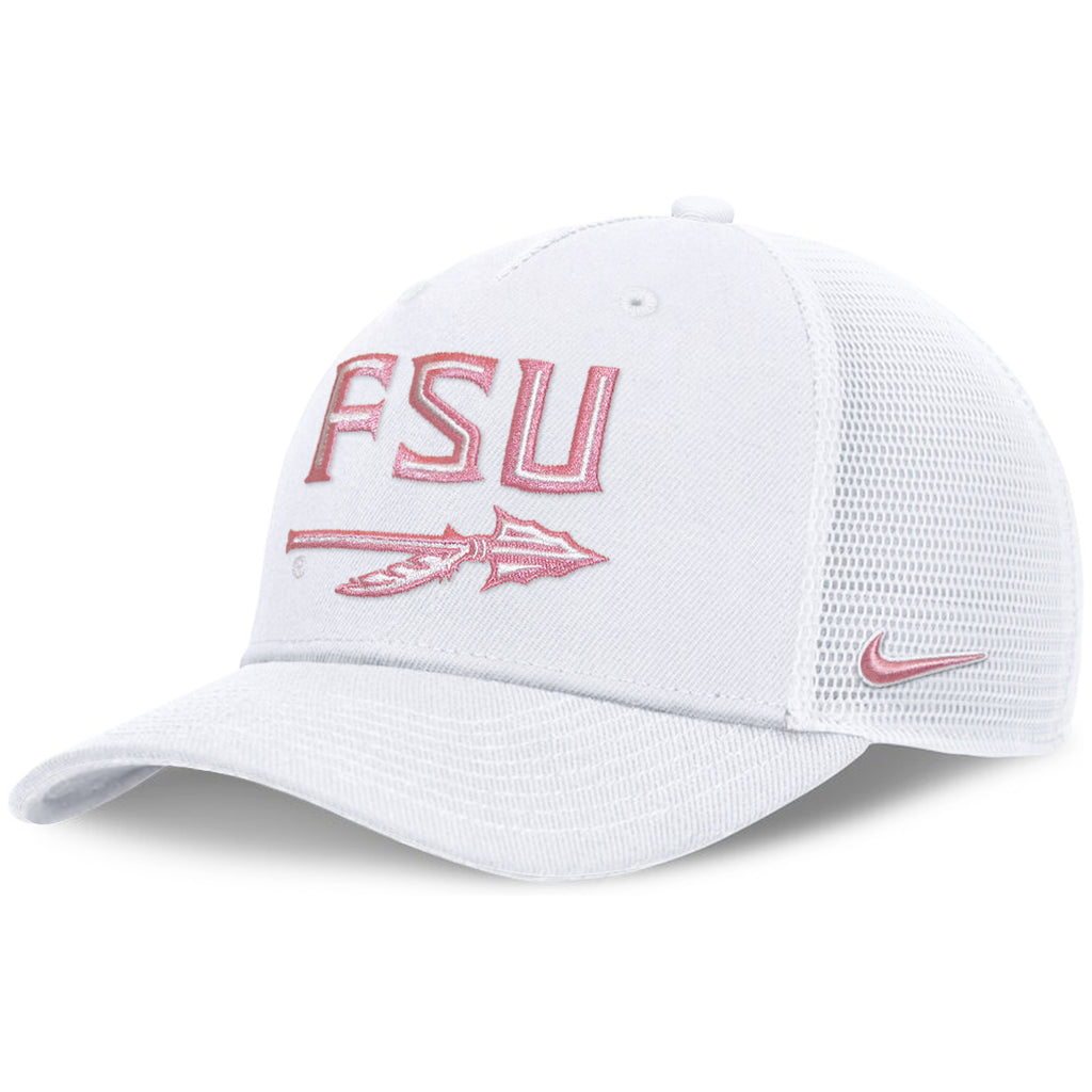 Nike Men's Pink FSU Spear Adjustable Rise Trucker Hat - White