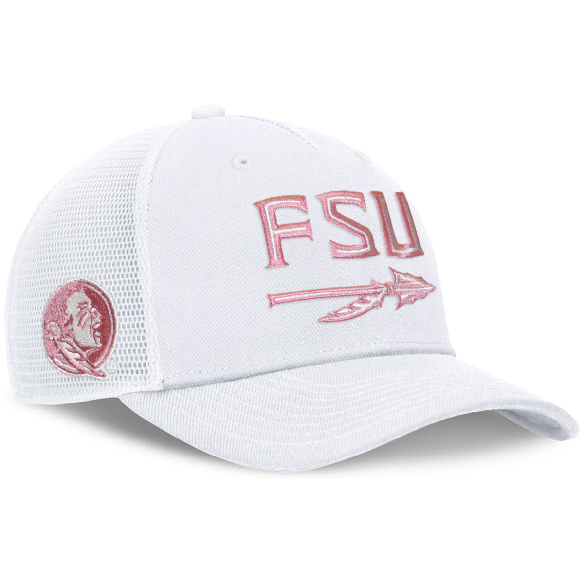 Nike Men's Pink FSU Spear Adjustable Rise Trucker Hat - White