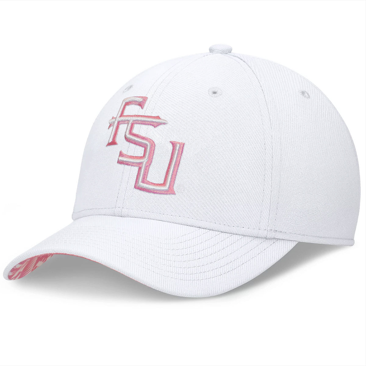 Nike Men's Pink Stacked FSU/Tribal Pattern Under Bill Structured Swooshflex Hat - White