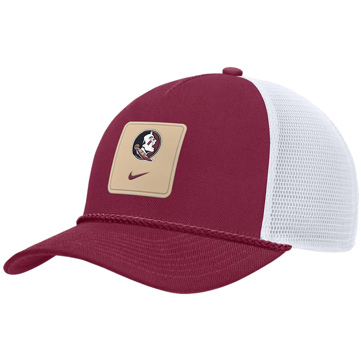 Nike Men's Seminole Logo Patch Adjustable Rise Gameday Rope Trucker Hat - Garnet/White