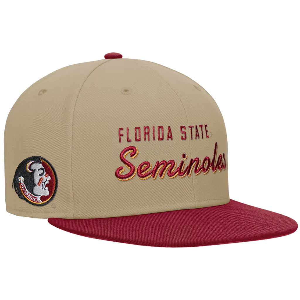 Nike Men's Vault Florida State Seminoles Dri-fit Adustable Pro Legacy Snapback Flat Bill Hat - Khaki/Crimson