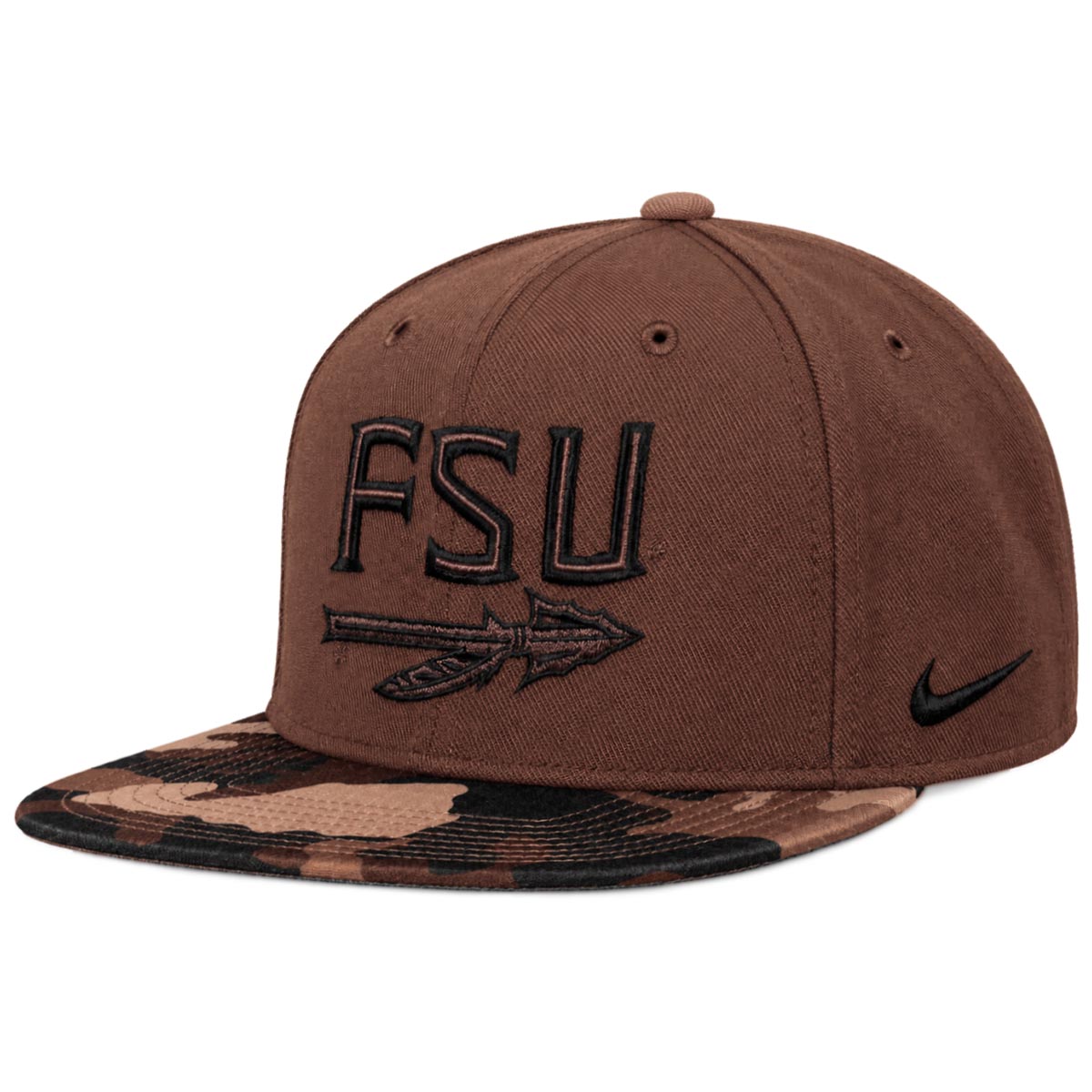 Nike Men's FSU Spear Military Dri-fit Pro Snapback Flat Bill Hat - Brown/Camo