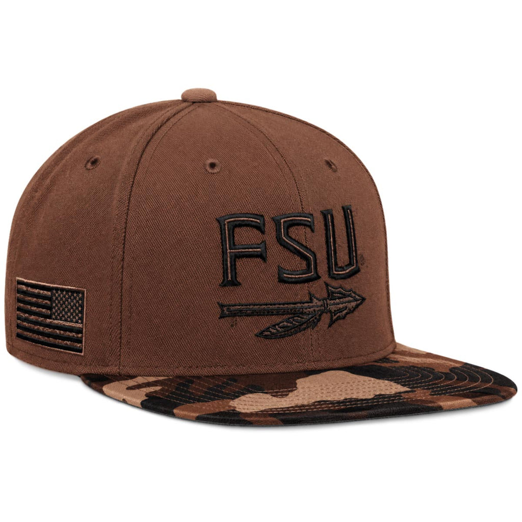 Nike Men's FSU Spear Military Dri-fit Pro Snapback Flat Bill Hat - Brown/Camo