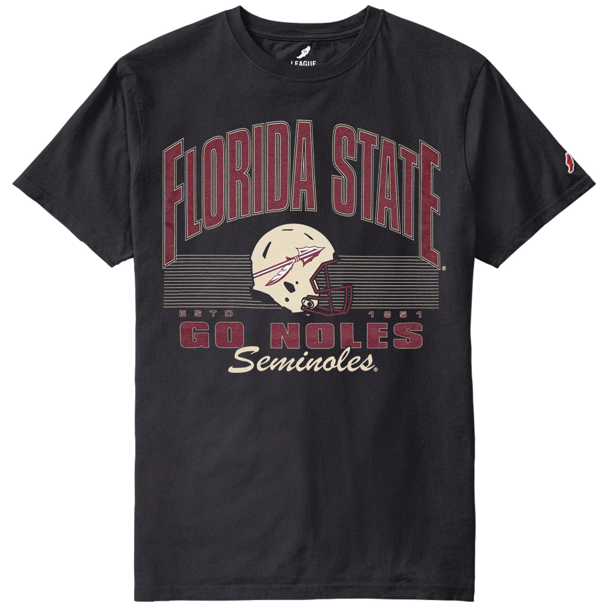 League Men's Florida State Seminoles Helmet Design Short Sleeve T-shirt - Black