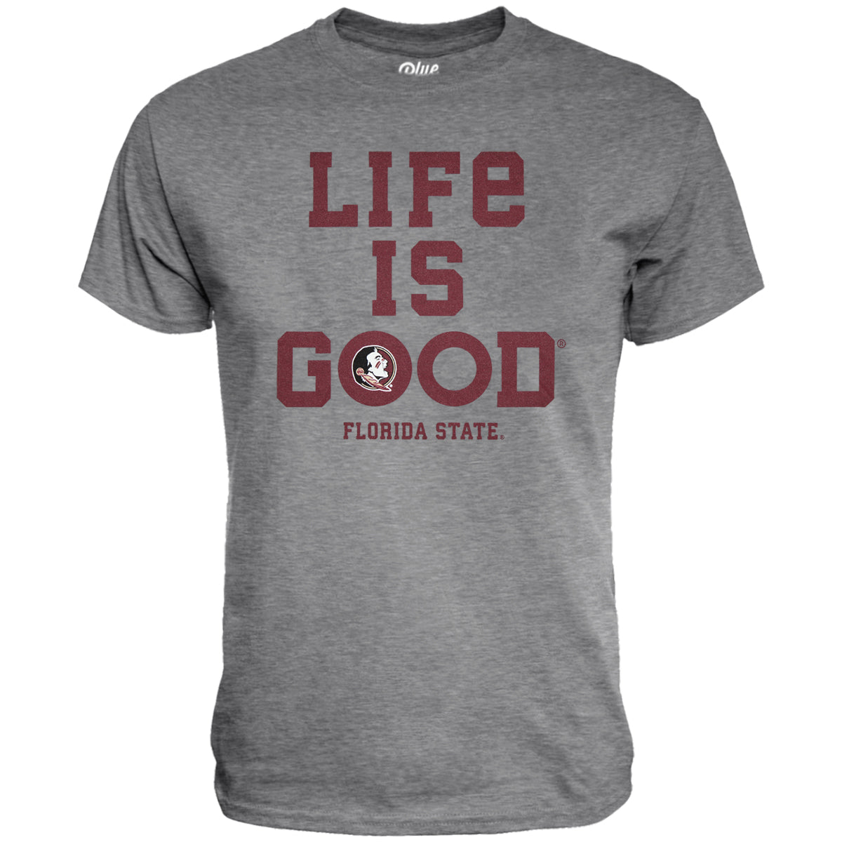 Blue 84 Men's Life is Good/Florida State Seminole Logo Design Short Sleeve T-shirt - Heather Grey