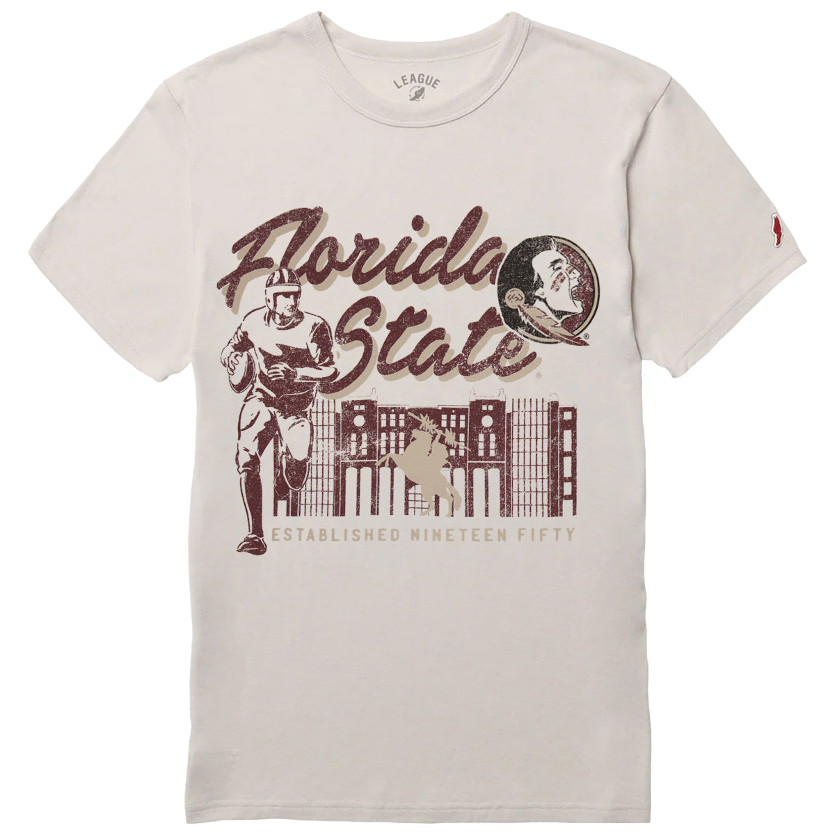League Men's Florida State Doak Campbell Design Short Sleeve Tri-blend T-shirt - Heather Canvas