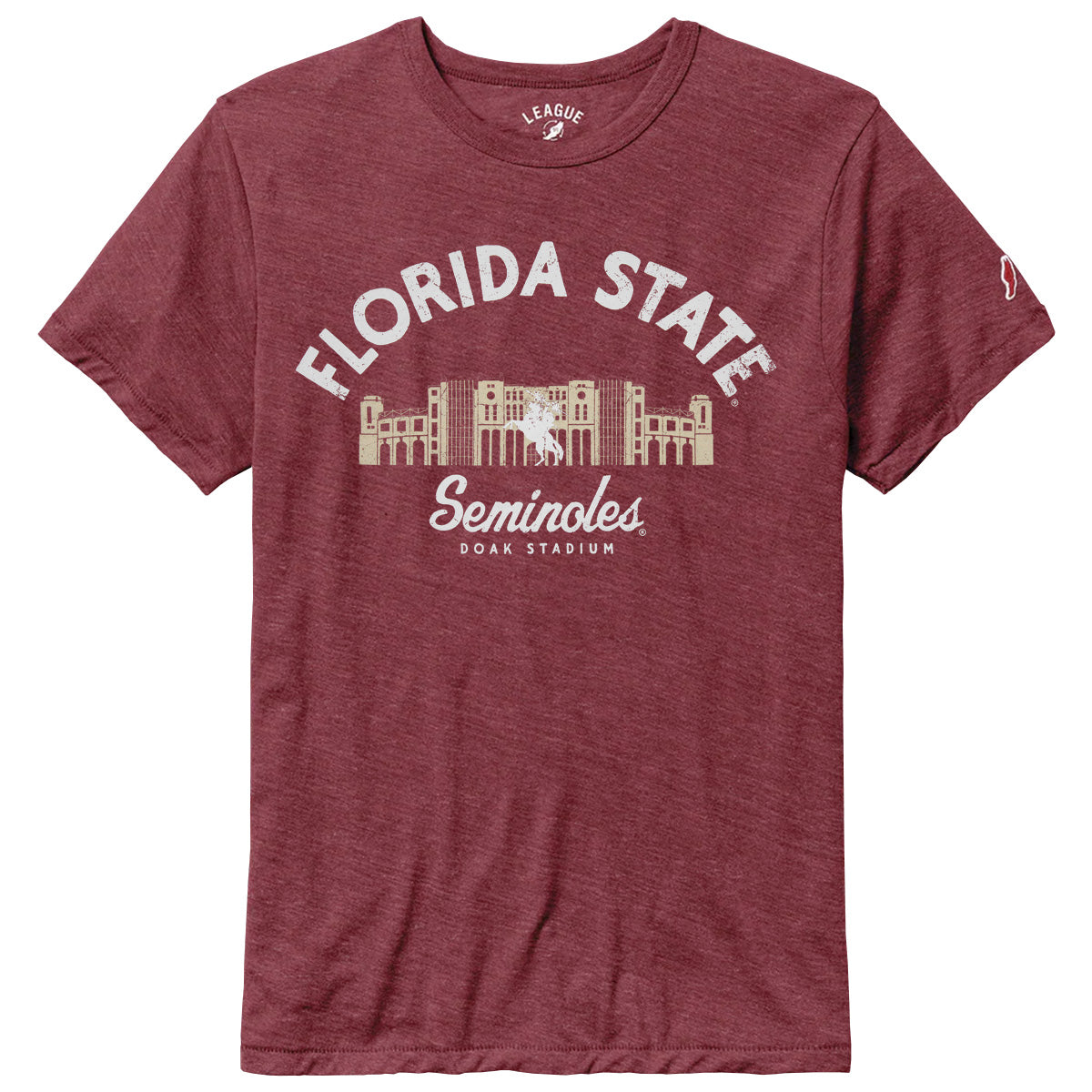 League Men's Florida State Seminoles Doak Campbell Design Short Sleeve Tri-blend T-shirt - Heathered Garnet