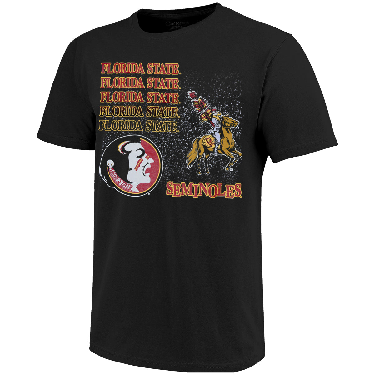 Image One Men's Vault Seminole Logo/Osceola and Renegade Design Short Sleeve Soft Washed T-shirt - Black