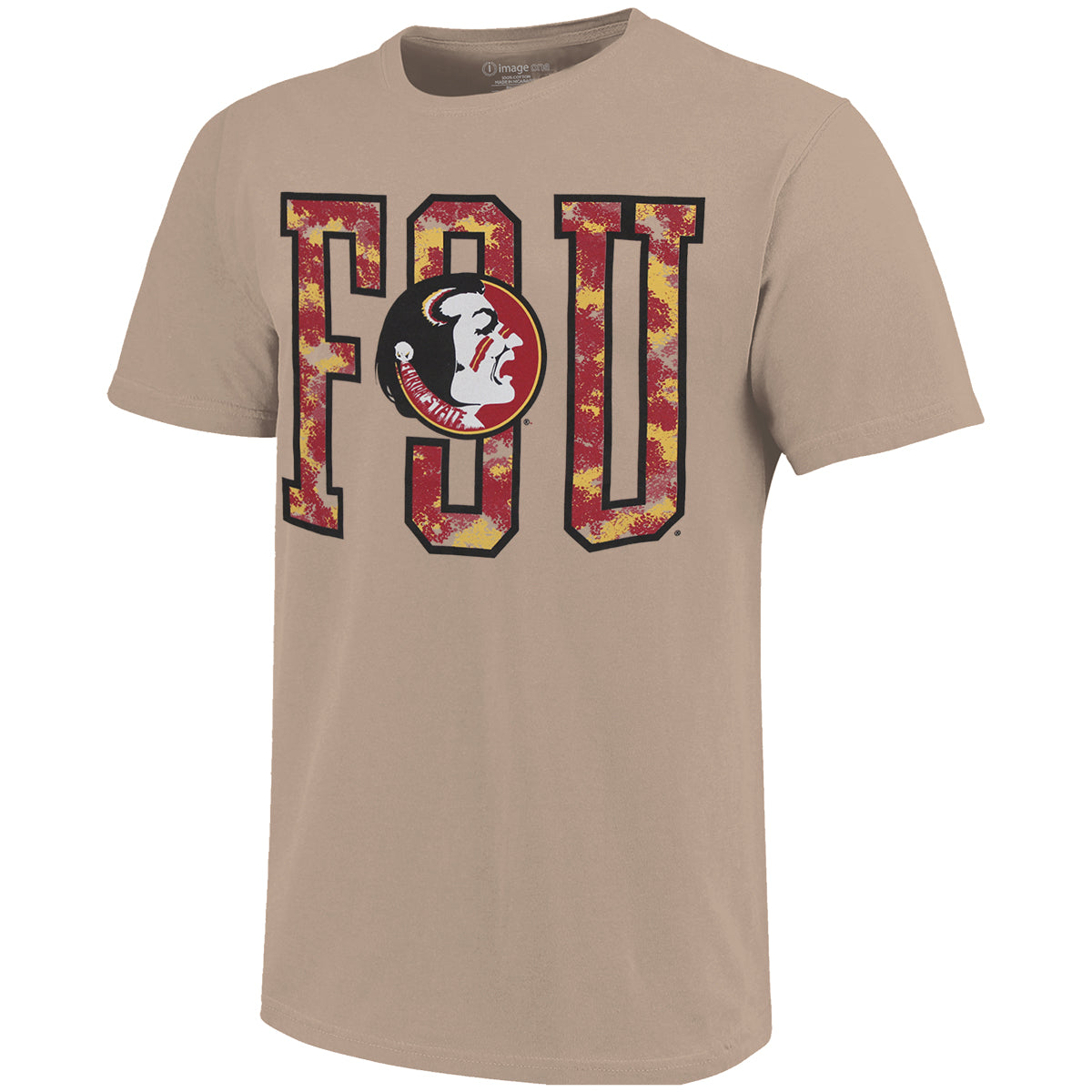 Image One Men's Vault FSU Seminole Logo Design Short Sleeve Soft Washed T-shirt - Sand