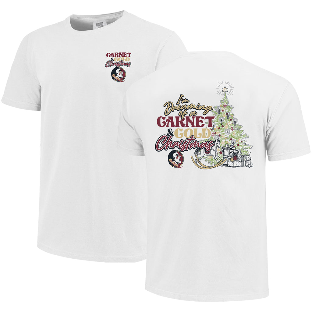 Image One Comfort Colors Garnet & Gold Christmas Design Short Sleeve T-shirt - White