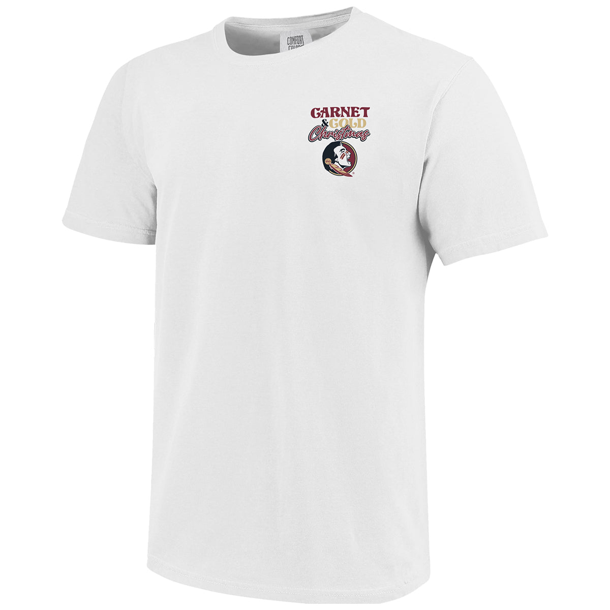 Image One Comfort Colors Garnet & Gold Christmas Design Short Sleeve T-shirt - White