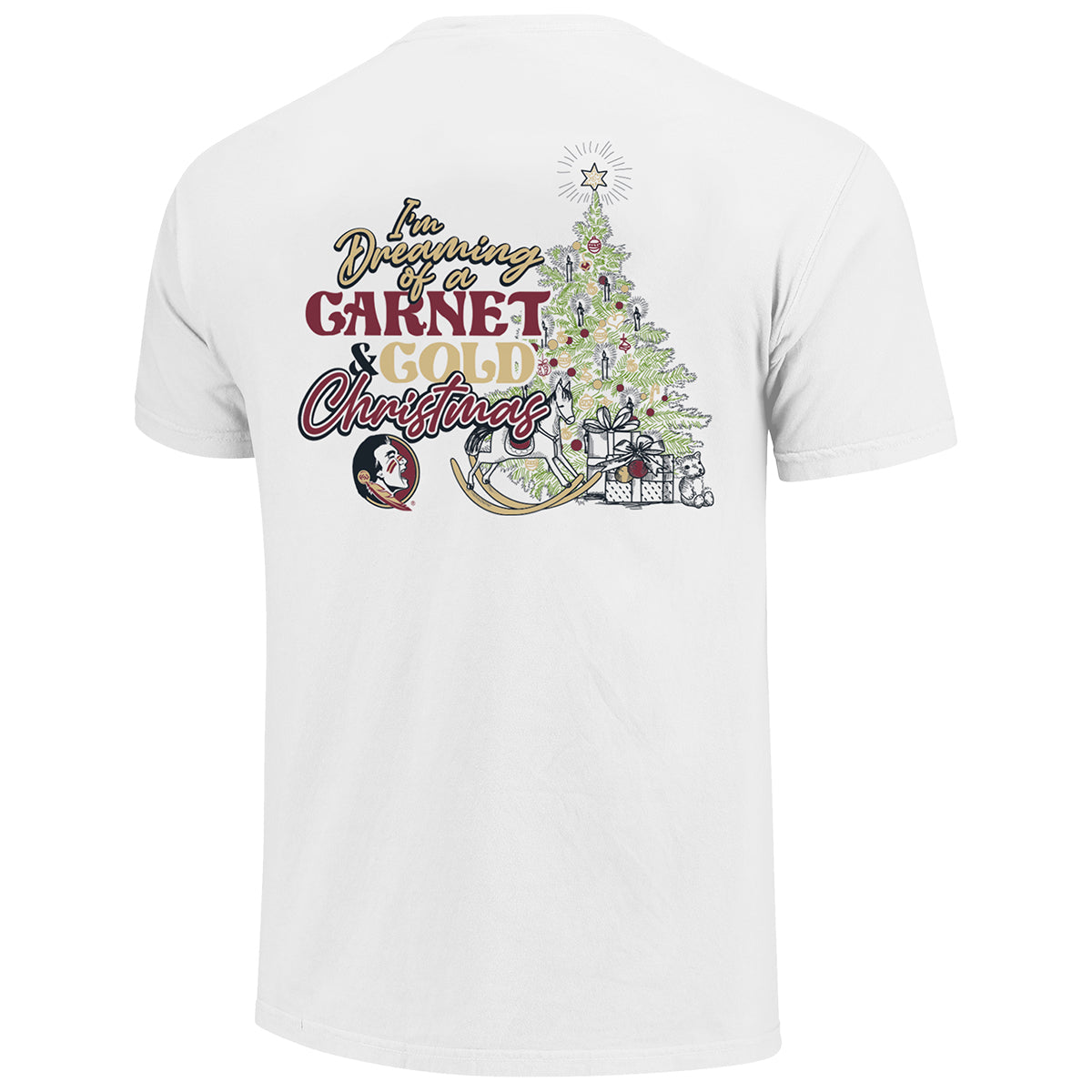 Image One Comfort Colors Garnet & Gold Christmas Design Short Sleeve T-shirt - White