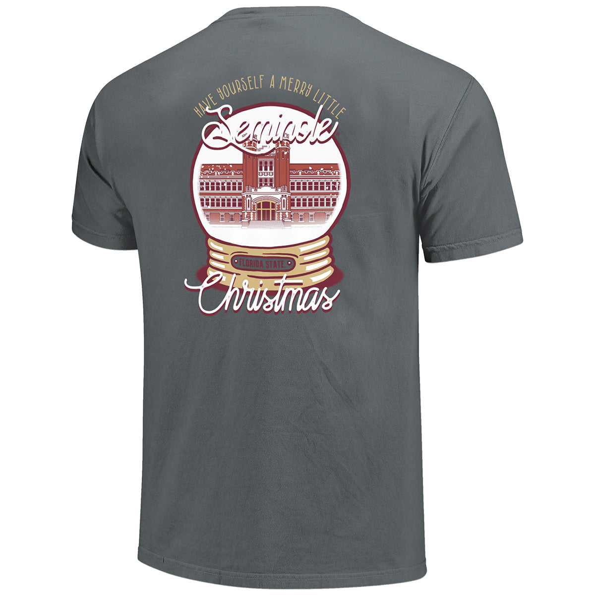Image One Comfort Colors Merry Little Seminole Christmas Snow Globe Design Short Sleeve T-shirt - Granite