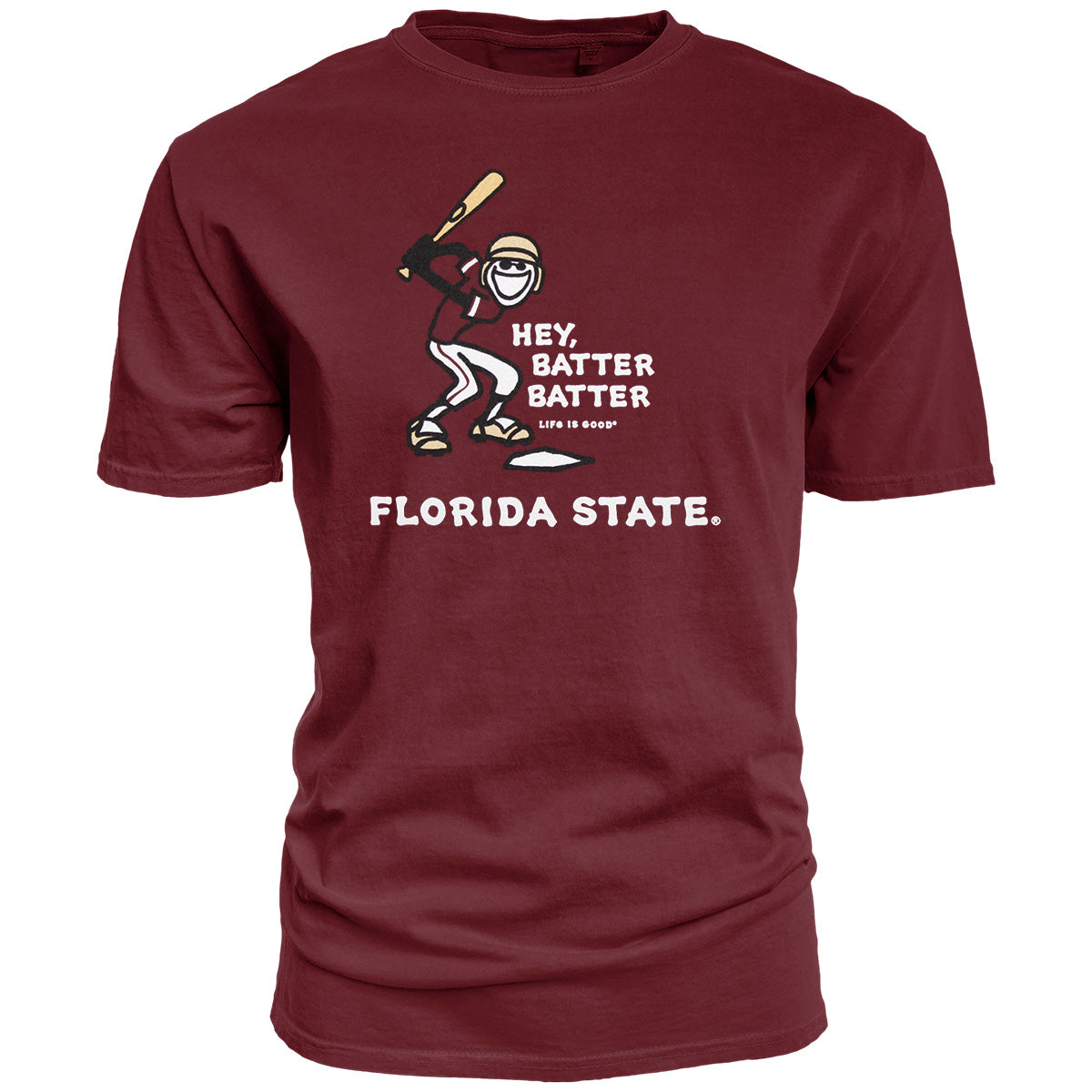 Blue 84 Men's Florida State Hey Batter Batter Life is Good Design Short Sleeve T-shirt - Garnet