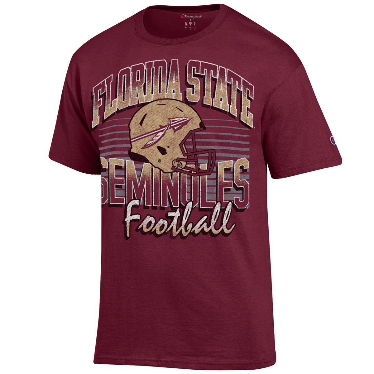 Champion Men's Florida State Seminoles Football Helmet Design Short Sleeve T-shirt - Garnet