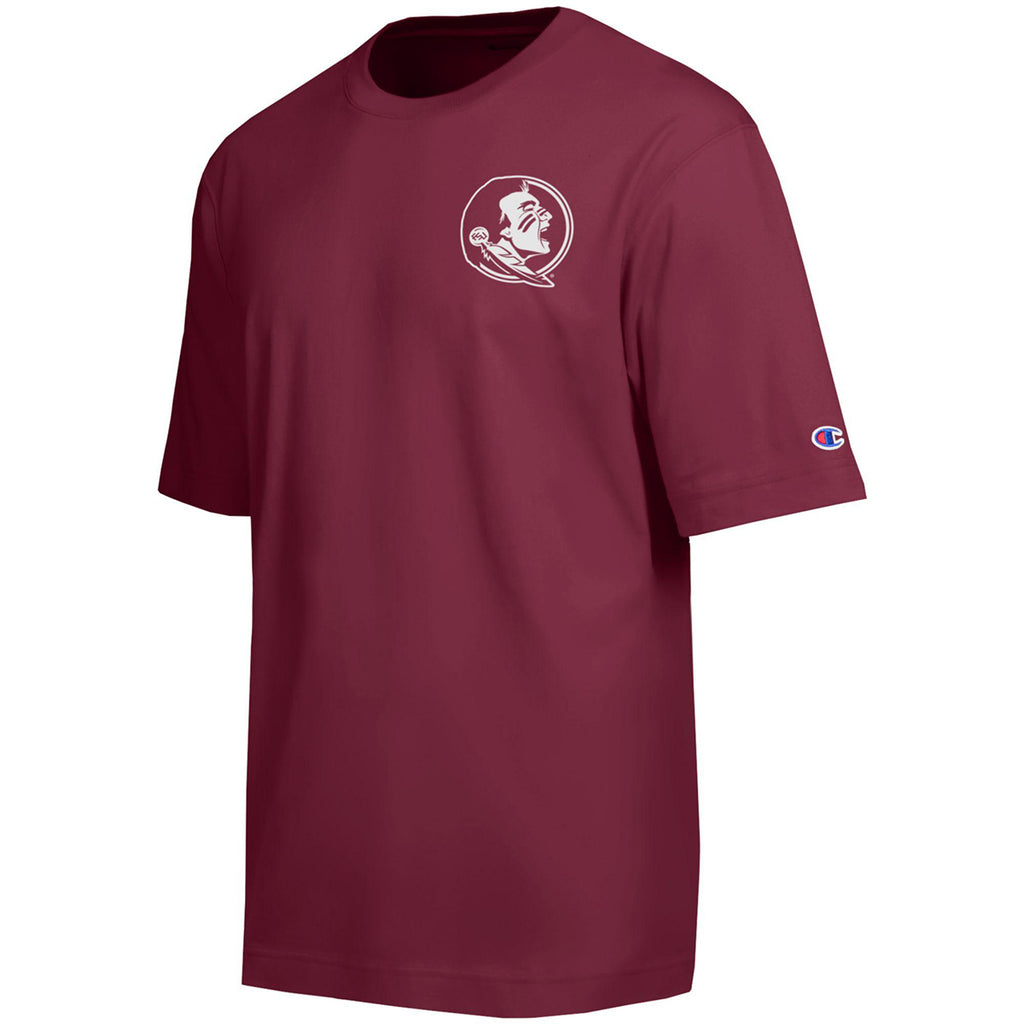 Champion Men's Seminole Logo/Florida State Pennant Design Short Sleeve T-shirt - Garnet