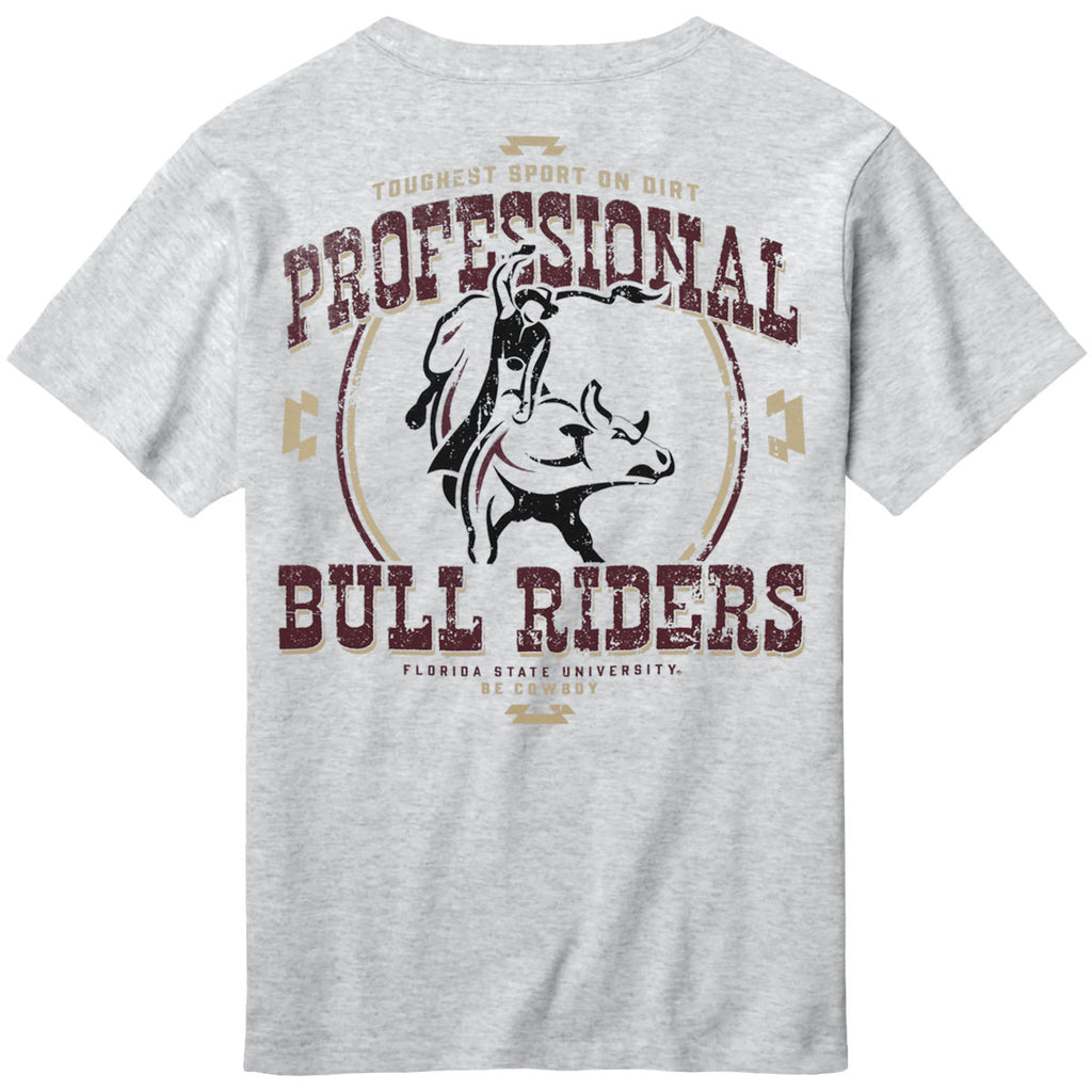 League Men's Florida State Professional Bull Riders Design Short Sleeve Pocket T-shirt - Ash