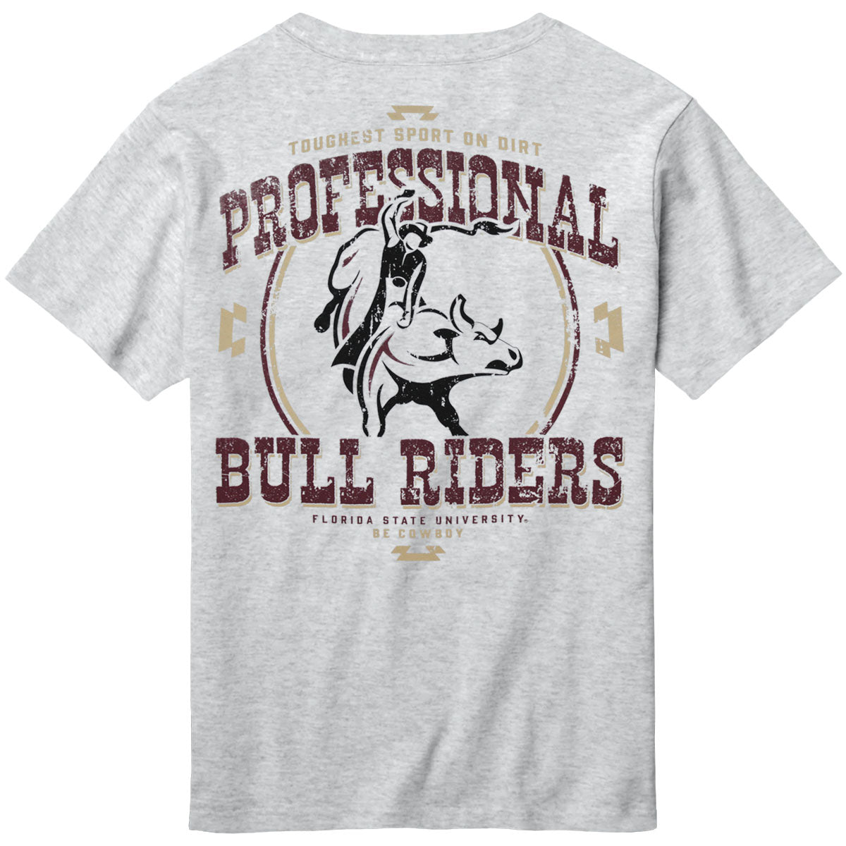 League Men's Florida State Professional Bull Riders Design Short Sleeve Pocket T-shirt - Ash