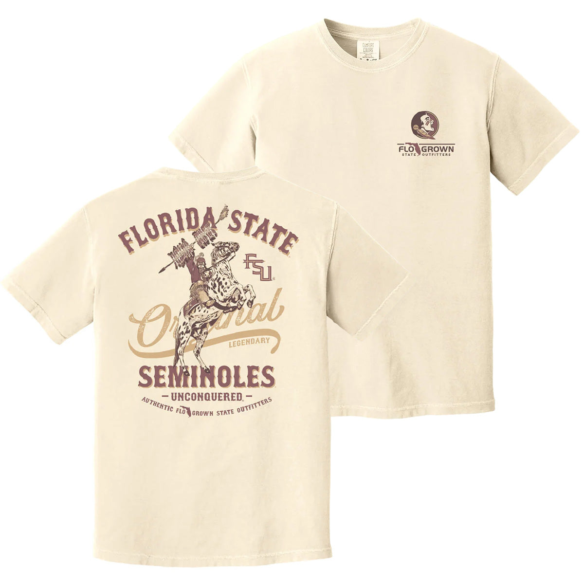 Flogrown Men's Florida State Seminoles Osceola/Renegade Design Short Sleeve T-shirt - Ivory