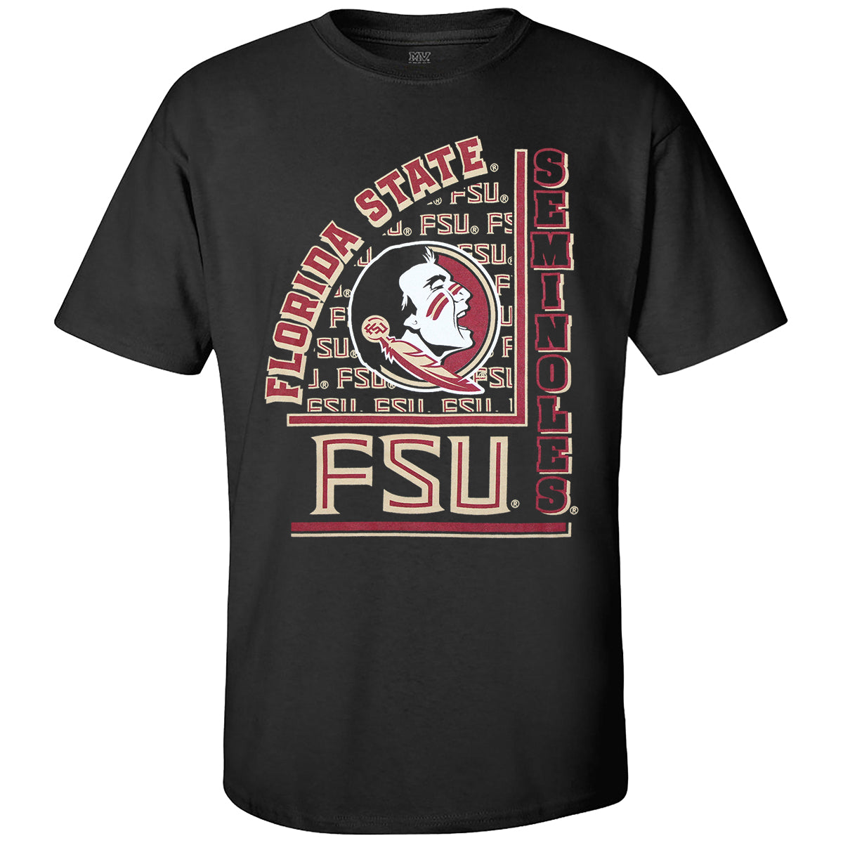 MV Sport Men's Florida State Seminoles/FSU/Seminole Logo Design Short Sleeve T-shirt - Black