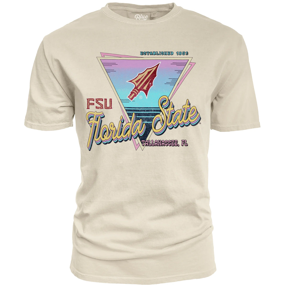 Blue 84 Men's Florida State Arrowhead Retro Design Short Sleeve Garment Dyed T-shirt - Cappuccino