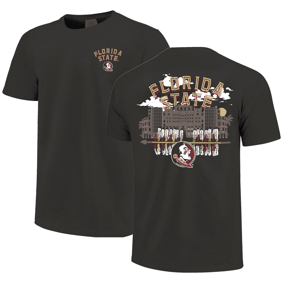 Image One Comfort Colors Florida State Seminole Logo/Doak Campbell Design Short Sleeve T-shirt - Graphite