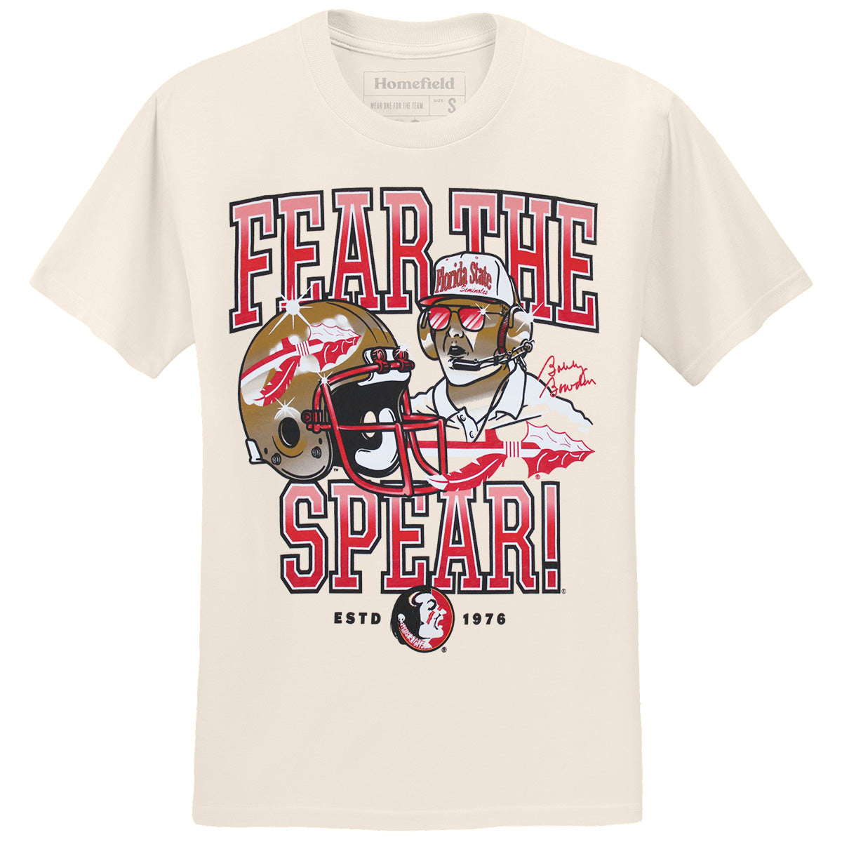 Homefield Men's Fear the Spear Bobby Bowden Design Short Sleeve T-shirt - Ivory